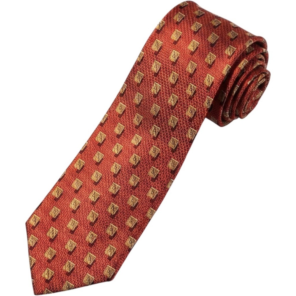 Ermenegildo Zegna Silk Tie Mens One Size Orange Geometric Diamond Made in Italy